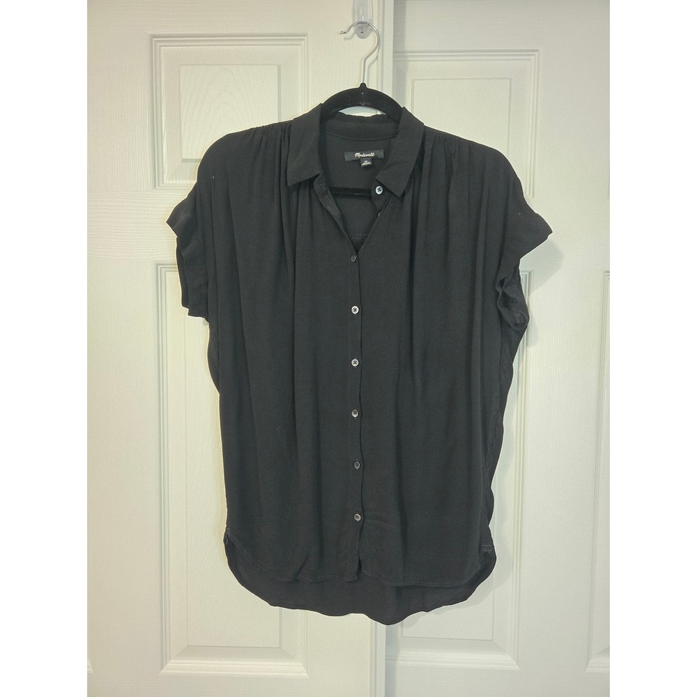 Madewell Central Drapey Shirt Black Short Sleeve Button Down Blouse XS